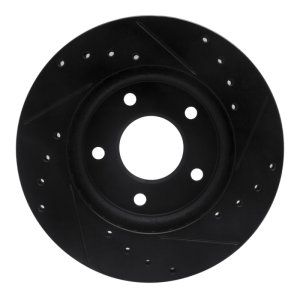 Dodge Caliber Brake Rotor (1) - Front Left - R1 Concepts - Drilled & Slotted - Black - `07-`17